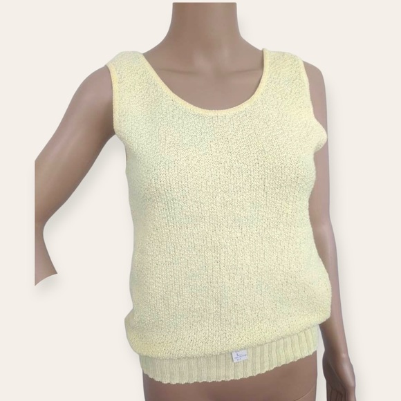 Yellow Summer Knit Sleeveless Sweater Top Vintage S XS New Old Stock - Picture 3 of 4